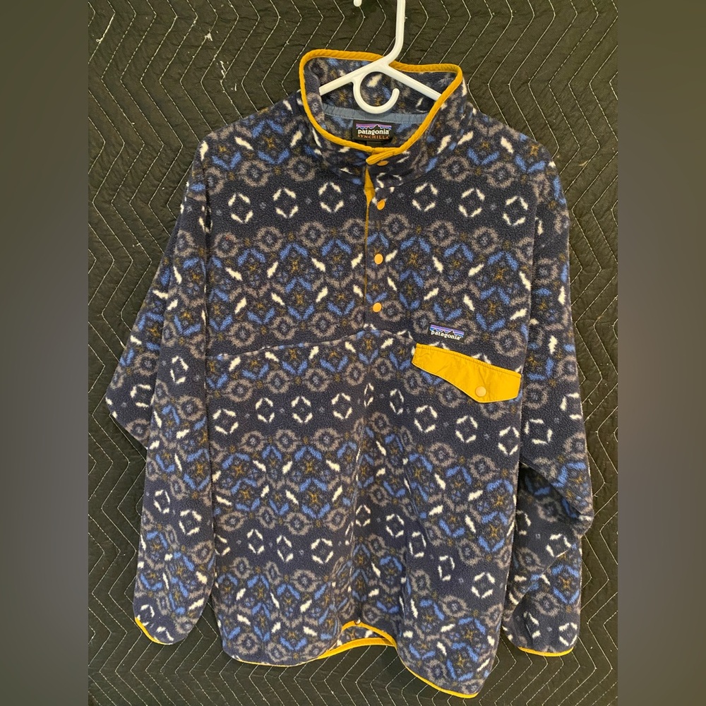 Patagonia Synchilla Fleece in Blue and Mustard
